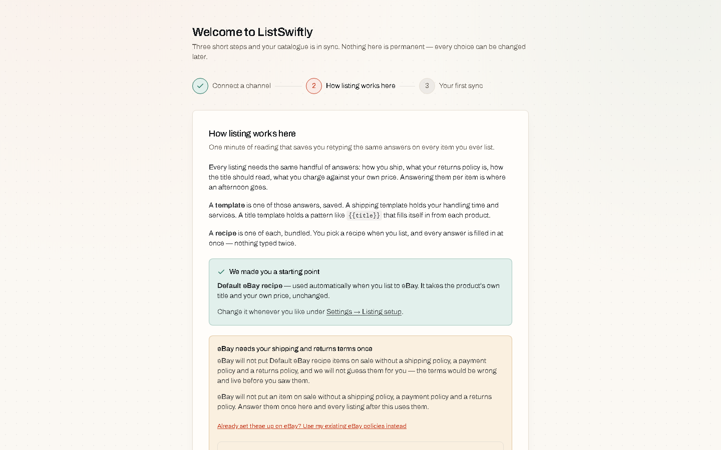 The Your eBay terms screen, with shipping terms and payment and return terms forms.